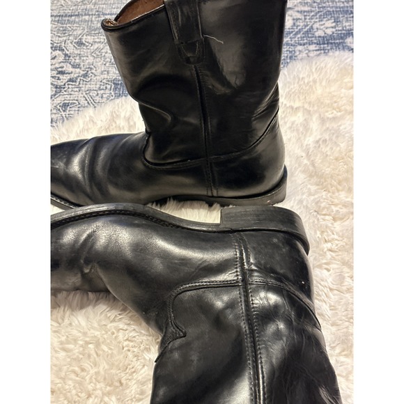 AZTEC Western‎ Ankle Boots Black Leather Pull On Round Toe Made in USA - Picture 7 of 9